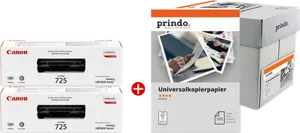 Canon 725 MCVP Noir(e) / Blanc Value Pack + Prindo Universal Papier 2500 Blatt — Consommables informatiques
