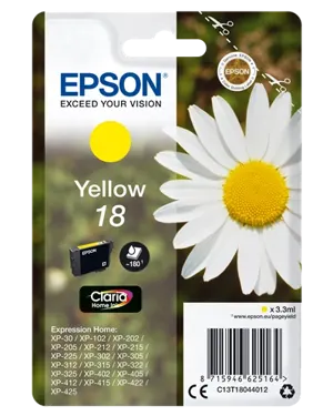 Epson 18 Jaune Cartouche d'encre C13T18044012 — Consommables informatiques