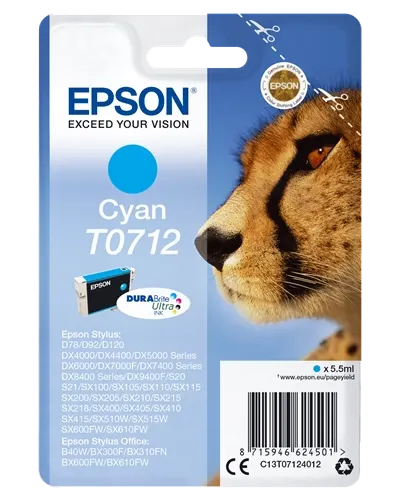 Epson T0712 Cyan Cartouche d'encre C13T07124012 — Consommables informatiques
