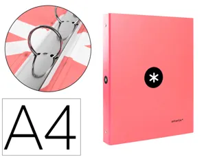Classeur antartik 4 anneaux ronds 25mm a4 carton rembordé coloris corail — Non classé