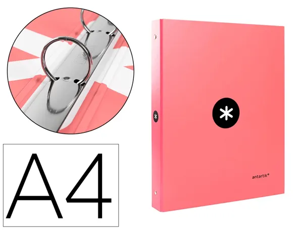 Classeur antartik 4 anneaux ronds 25mm a4 carton rembordé coloris corail — Non classé