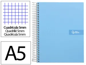 Cahier spirale liderpapel crafty couverture contrecollée a5 240p 90g/m2 5x5mm microperforé 6 trous coloris bleu ciel — Non…