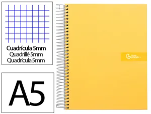 Cahier spirale liderpapel crafty couverture contrecollée a5 240p 90g/m2 5x5mm microperforé 6 trous coloris jaune — Non classé