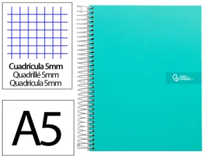 Cahier spirale liderpapel crafty couverture contrecollée a5 240p 90g/m2 5x5mm microperforé 6 trous coloris turquoise — Non…