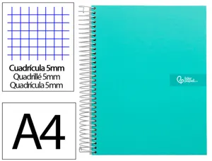 Cahier spirale liderpapel crafty couverture contrecollée a4 240p 90g/m2 5x5mm microperforé 4 trous coloris turquoise — Non…
