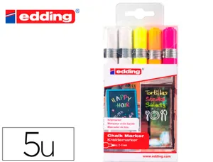 Marqueur edding craie liquide e4095 fenêtre ardoise verre pointe ogive 2 á 3mm assortis fluor pochette 5 unités — Non classé