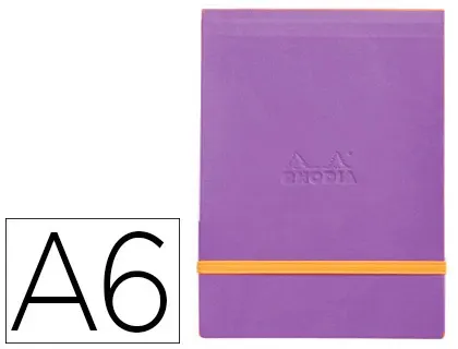 Pochette rhodiarama webpocket a6 9x14cm couverture simili cuir violet intérieur imprimé fermeture élastique orange — Non…