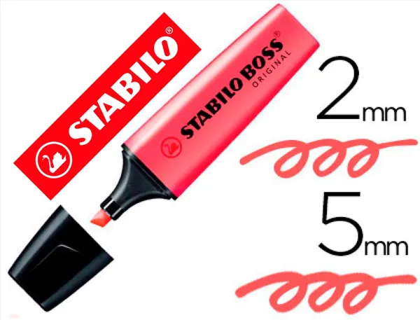 Surligneur stabilo boss tracé 2/5mm pointe biseautée encre universelle base eau résistante lumière coloris rouge — Non classé