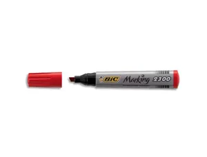 Marqueur bic permanent marking 2300 pointe biseautée tracé 3/5mm corps plastique encre base alcool coloris rouge — Non classé