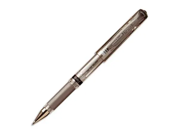 Stylo-bille uniball signo broad écriture large 0.8mm pointe 1mm grip caoutchouc encre gel résistant eau lumière argent —…
