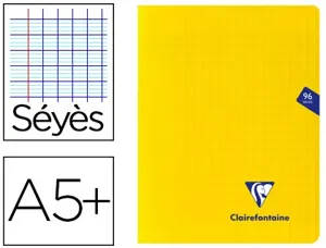 Cahier piqué clairefontaine mimesys couverture polypropylène a5+ 17x22cm 96 pages 90g réglure séyès coloris jaune — Non…