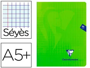 Cahier piqué clairefontaine mimesys couverture polypropylène a5+ 17x22cm 96 pages 90g réglure séyès coloris vert — Non classé