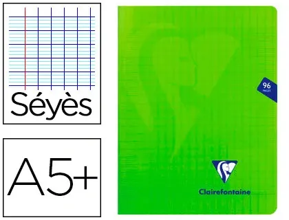 Cahier piqué clairefontaine mimesys couverture polypropylène a5+ 17x22cm 96 pages 90g réglure séyès coloris vert — Non classé
