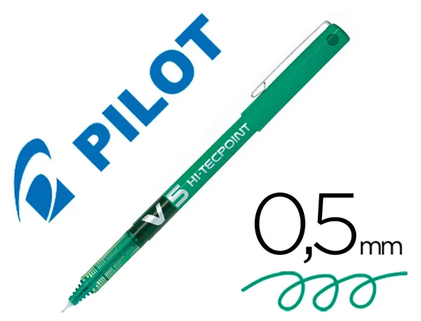 Stylo pilot v5 écriture fine 0.3mm clip métal encre liquide niveau visible pointe indéformable coloris vert — Non classé