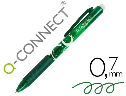 Roller q-connect écriture moyenne 0.7mm encre effaçable grip préhension gomme sertie coloris vert — Non classé
