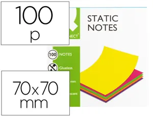 Bloc notes q-connect quick notes 70x70mm 100f electro    statiques repositionables     coloris neon — Non classé