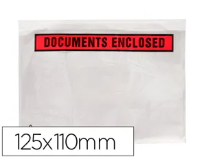 Pochette documents ci-inclus q-connect auto-adhesive       transparente 125x110mm texte  anglais paquet 100 unites — Non…