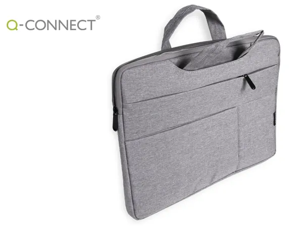 Sacoche ordinateur q-connect poignees amovibles fermeture eclair compartiments exterieurs 39x28x2cm gris clair — Non classé
