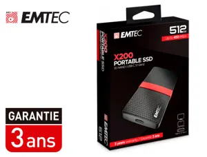 Disque dur ssd portable emtec x200 power plus usb-c 3.1 gen1 transfert haute vitesse grande capacite de stockage 512gb —…
