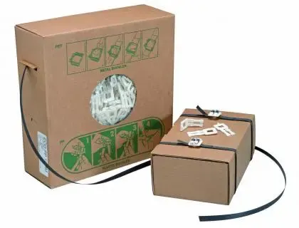 Kit de cerclage boite distributrice rouleau         feuillard polypropylene       12mmx750m 250 boucles — Non classé
