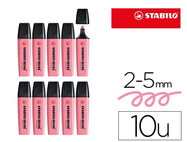 Surligneur stabilo boss original pastel encre base    eau pointe biseautee largeur  trace 2/5mm coloris petale de — Non…