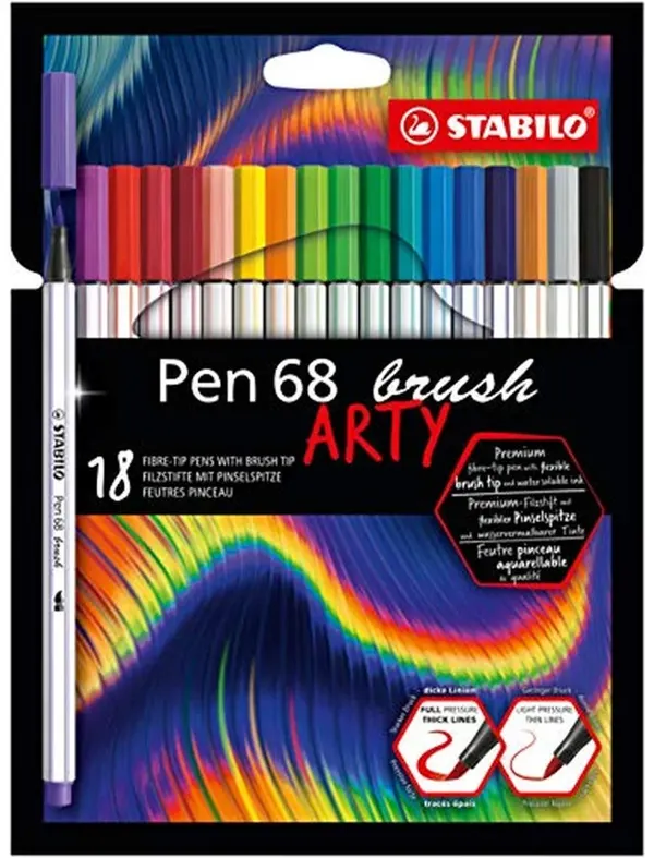 Feutre pinceau stabilo pen 68 brush arty aquarellable encre sans odeur riche en pigments etui carton 18 unites — Non classé
