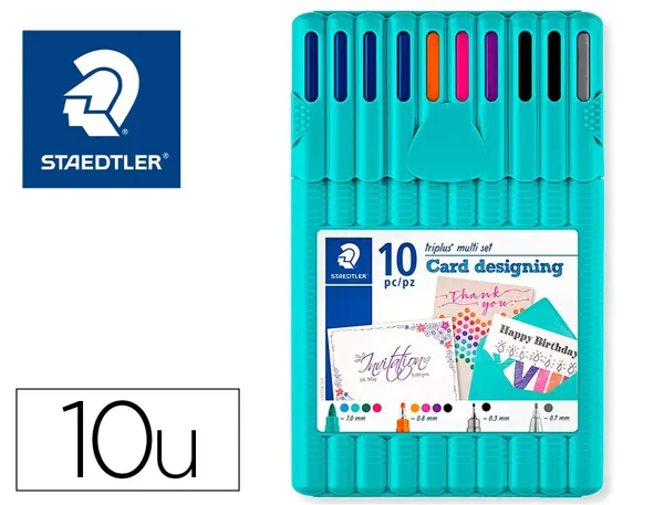 Etui staedtler triplus set 10 unites 4 feutres 323 4        broadliner 338 coloris        assortis 1 feutre noir 1 — Non…