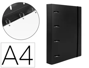 Classeur liderpapel 4 anneaux en d 25mm a4 polypropylene    feuillets mobiles 100f 5x5mm  coloris noir opaque — Non classé