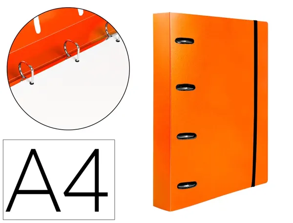 Classeur liderpapel 4 anneaux en d 25mm a4 polypropylene    feuillets mobiles 100f 5x5mm  coloris orange fluo — Non classé