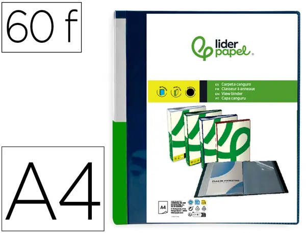 Protege-documents liderpapel personnalisable kangourou     polypropylene 60 pochettes    fixes a4 coloris bleu — Non classé