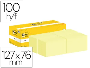 Bloc-notes post-it 127x76mm 100f repositionnables coloris jaune boite 24 blocs (18+6    gratuits) — Non classé