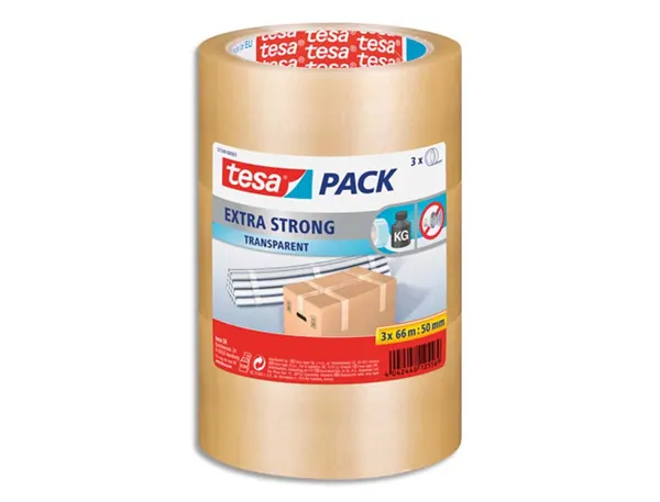 Ruban adhesif tesa pvc silencieux epaisseur 52 microns jusqu'a 25kg 50mmx66m coloris transparent lot 3 rouleaux — Non classé