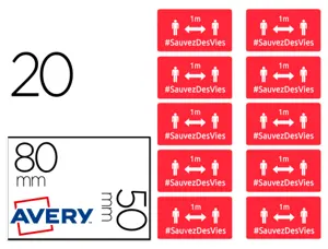 Badges adhesifs avery distance 80x50 rouge lot de   20 — Non classé
