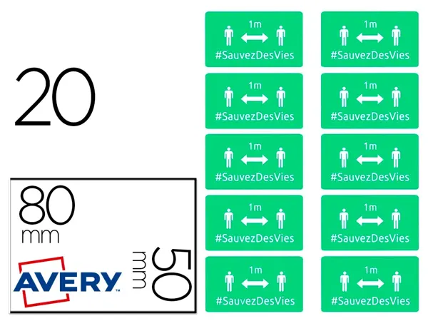 Badges adhesifs avery distance 80x50 vert lot de 20 — Non classé
