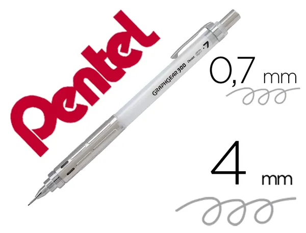 Porte-mines pentel graphgear 300 canon fixe 4mm mine 0,7mm grip metal gomme avec capuchoncorps metal coloris blanc — Non…