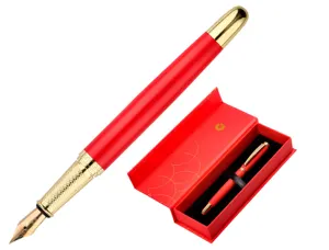 Stylo-plume belius passion aluminium brosse attributs or encre bleue coloris rouge     dans coffret cadeau — Non classé