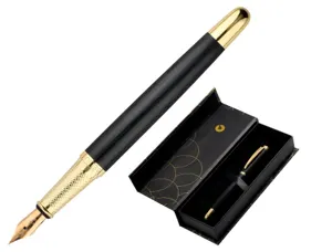 Stylo-plume belius passion aluminium brosse attributs or encre bleue coloris noir dans coffret cadeau — Non classé
