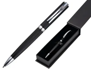 Stylo-bille belius turbo aluminium texture pointillee attributs argent encre bleue coloris noir dans coffret cadeau — Non…