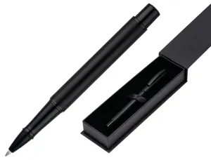 Roller belius turbo monochrome aluminium texture pointillee encre bleue coloris noir dans coffret cadeau — Non classé