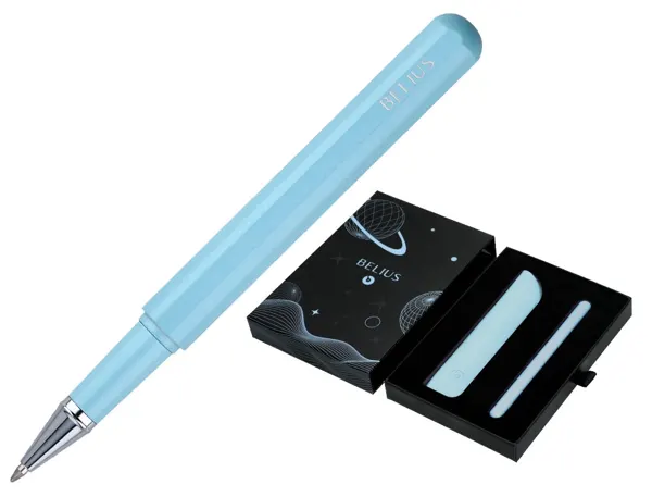 Roller et etui en simili cuir belius space b monochrome sans agrafe encre noire coloris bleu dans coffret cadeau — Non classé