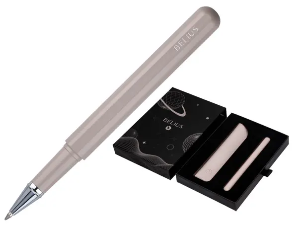 Roller et etui en simili cuir belius space b monochrome sans agrafe encre bleue coloris gris dans coffret cadeau — Non classé