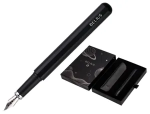 Stylo-plume et etui en simili cuir belius space b monochrome sans agrafe encre bleue coloris noir dans coffret cadeau — Non…
