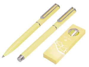 Parure stylo-bille et roller belius endless summer aluminium atributs argent encre bleue coloris jaune coffret cadeau — Non…