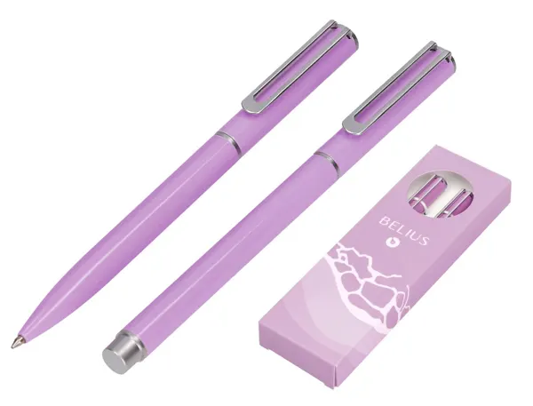 Parure stylo-bille et roller belius endless summer aluminium atributs argent encre bleue coloris mauve coffret cadeau — Non…