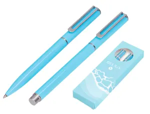Parure stylo-bille et roller belius endless summer aluminium atributs argent encre bleue coloris bleu coffret cadeau — Non…
