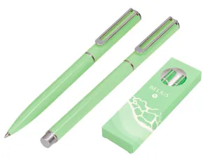 Parure stylo-bille et roller belius endless summer aluminium atributs argent encre bleue coloris vert coffret cadeau — Non…