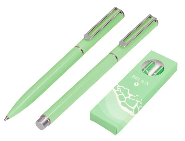 Parure stylo-bille et roller belius endless summer aluminium atributs argent encre bleue coloris vert coffret cadeau — Non…