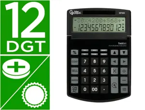 Calculatrice de bureau liderpapel xf40 12 chiffres   double ligne solaire et piles 175x120x30mm coloris noir — Non classé