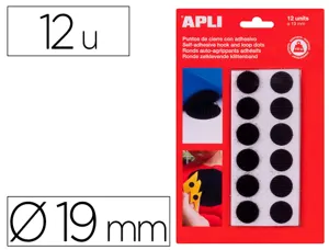 Pastilles apli rondes auto agrippant adhesif diametre    19mm noir . blister de 12 — Non classé