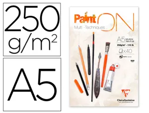 Bloc de dessin encolle clairefontaine paint'on.      papier multi technique 250g   extra blanc. format a5 14,8 x — Non classé